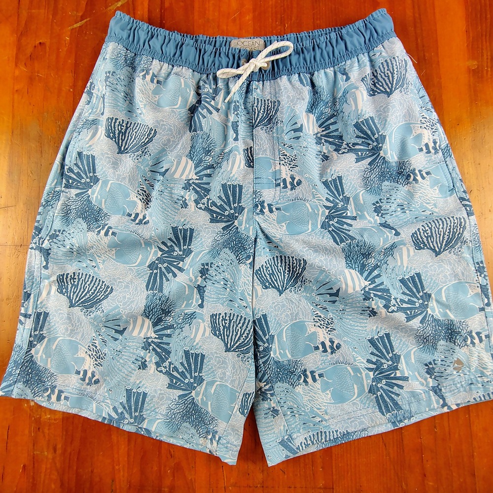 Ocean‎ + Coast  Blue Coral Fish Print Swim Trunks Board Shorts Small 9" Inseam